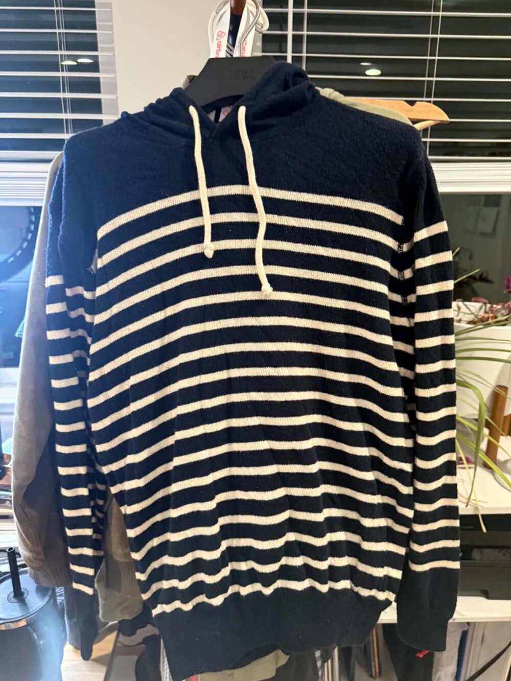 J.Crew Hooded Sweatshirt Navy White Drawstrings M
